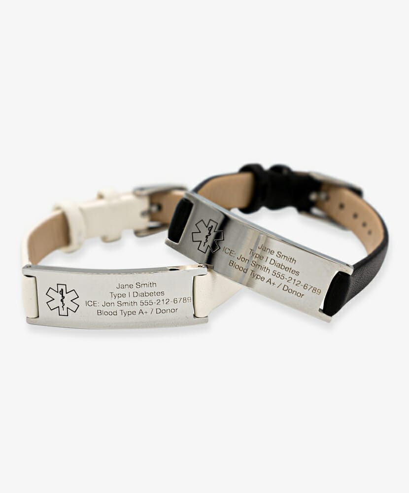 Women’s Adjustable Leather Medical ID Bracelet